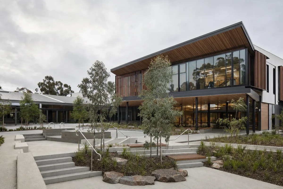 Modern multi-campus Australian school building exterior